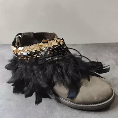 Women Sandals Boho Hippie Strap Ankle Tie Feathers Suede Fringe Native Accessory • $36.29