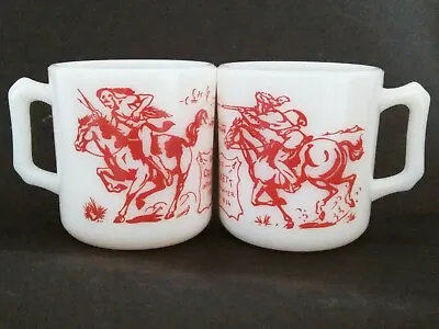 Vintage Child's Mug - Davy Crockett (set Of 2) Hazel Atlas Milk Glass 1950's • $34.99