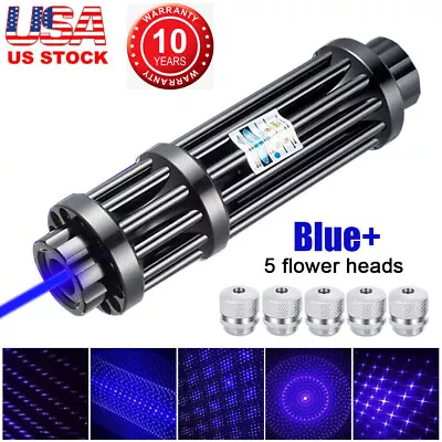 Upgraded 5W Blue Burning Laser Pointer Visible Light Beam & 5 Head Caps & Batte • $46.99