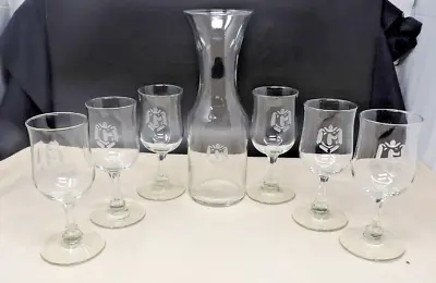 6 Tulip Shape 8oz Wine Glasses W/Stylized Custom G Monogram & Matching Decanter • $14.50