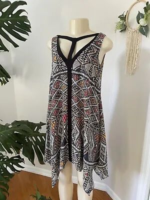 BCBG Max Azria Cutout Caged Neck Asym Tian Hilo Dress Boho Tribal Size XXS 2XS • $24.99