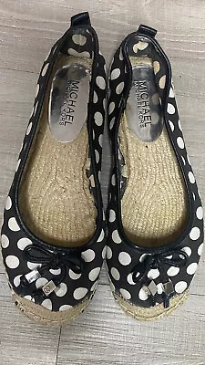 Michael Kors Meg Espadrille Polka Dot Canvas Flats Black White • $34.99