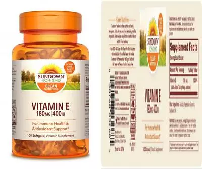 Sundown Vitamin E 400 IU Di-Alpha Immune Health & Antioxidant 100 Count  • $16.53