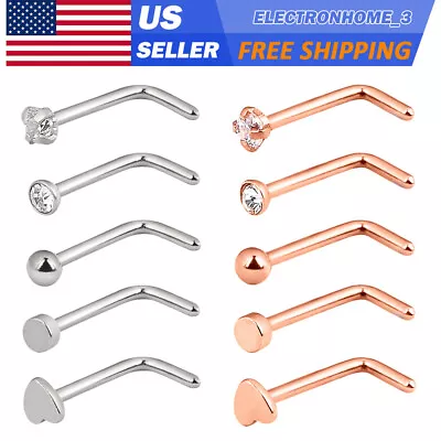 5PCS L-Shape Nose Studs Pin Surgical Steel L Bend Nose Rings Body Piercing 20G • $3.67