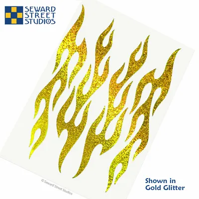 Flame Glitter Bike Helmet Decals 4 Gold Flames Bicycle Frame Stickers #876G • $12.24