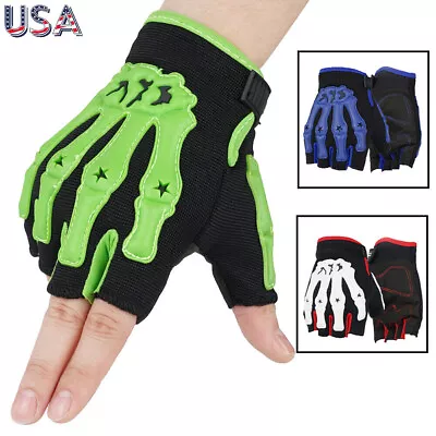 Fingerless Skull Bone Skeleton Gloves Motorcycle Bike Riding Half-Finger Gloves • $8.99