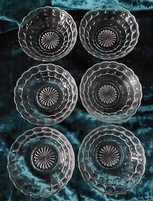 Set Of 6 Vintage Matching Jacobean Clear Glass Nibbles Dishes (13cms Dia.) • £8