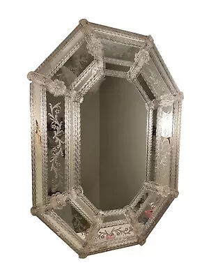 Large Etched Floral Rose 32  X 44  Octogonal Venetian Style Mirror - Sale Price! • $1400