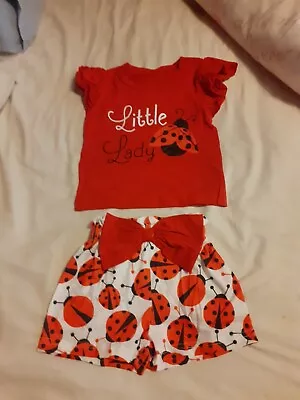 Baby Girls Ladybird Top/shorts Set Aged 9-12 Months • £7