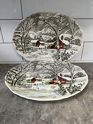 J&G MEAKIN English Staffordshire 12” Welcome Home Oval Platter England Set Of 2 • $45