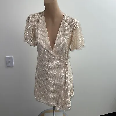 $19.99 • Buy Zara Sequin Wrap Mini Dress Off White Size M