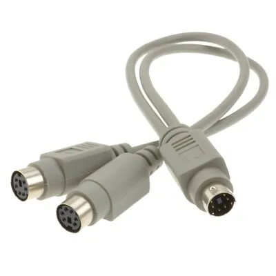 25cm PS2 Splitter 6 Pin Mini Din Male Plug To 2 X Female Sockets Cable • £3.50