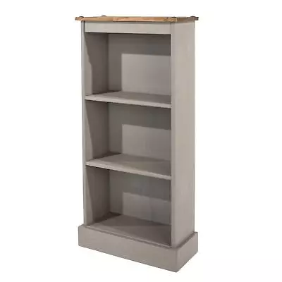 3 Tier Grey Solid Waxed Pine Wood Bookcase Low Display Shelf Storage Furniture • £52.99