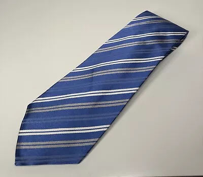 Kiton Napoli 7-Fold Blue Gray-White-Sky Blue Ribbon Stripe Print Silk Tie • $16