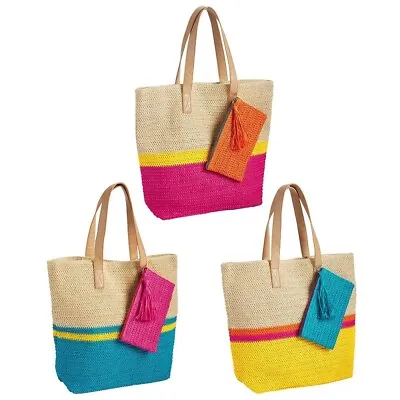 Mud Pie E2 What's In Our Bag 16 X19  Straw Tote And Case 81380022 Choose Design • $35.24