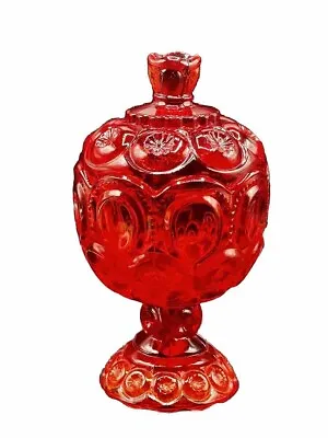 VTG LE Smith Moon And Stars Ruby Red Glass 8  Pedestal Lidded Candy Compote • $45
