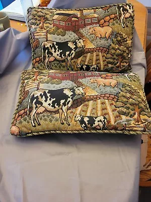 2 Vintage Tapestry Pillows With Countryside Scene. 19x12  • $25