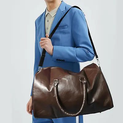 $17.90 • Buy New Men Brown Large PU Leather Travel Gym Bag Weekend Overnight Duffle Handbag