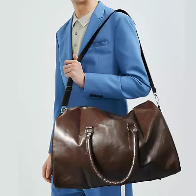 New Men Brown Large PU Leather Travel Gym Bag Weekend Overnight Duffle Handbag • $18.95