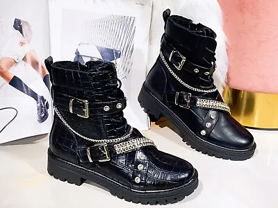£19.99 • Buy  New Womens Chelsea Ankle Boots Chunky Low Block Heel Croc Diamante Strap Shoes
