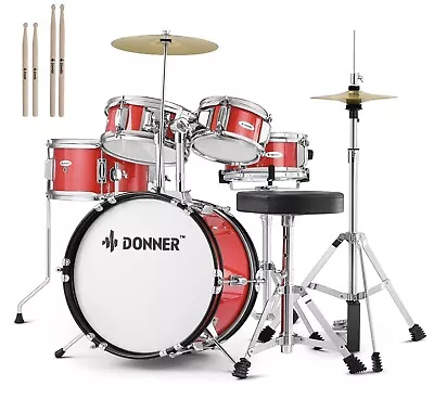 Donner 5-Piece 14 Inch Full Size Complete Junior Drum Set EDS-220 NIB Red • $110