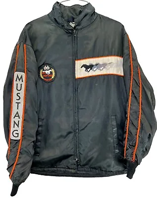Vintage Indy 500 Ford Mustang Satin Bomber Jacket Size Medium Made In USA 1979 • $99.98