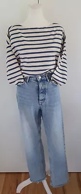 Gorman Top Sz 10 Breton Stripe Cotton Blue / White • $34.99