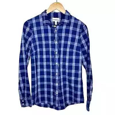 J. Crew Blue Plaid Cotton Button Down Boy Shirt Womens Size 6 • $23.87