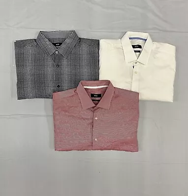 Lot 3 Hugo Boss Shirts Large Red White Blue Mens Button Up Slim Fit Cotton • $6