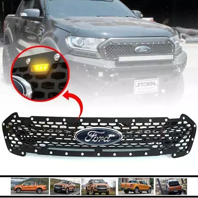 Front Mesh Grille Black Amber LED W/ Logo For Ford Ranger PX T6 MC 2015-2018 • $311.66