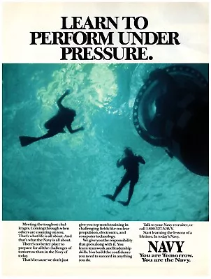 1990 US NAvy Recruit Print Ad Ocean Divers Learn To Perform Under Pressure • $11.50