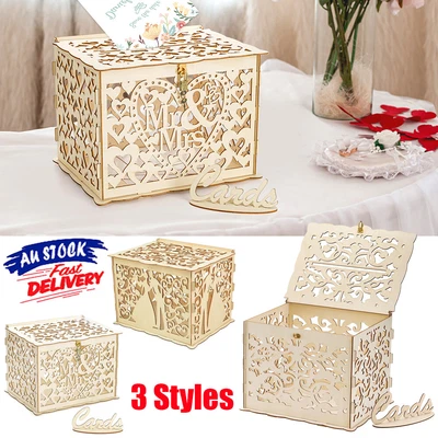 Baby Showers Wedding Wishing Well Card Box W/ Lock Rustic Wood Gift Card Holder • $19.45