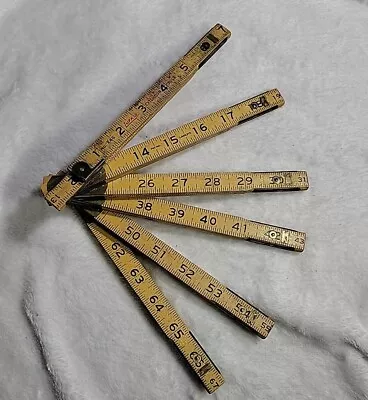 Vintage Lufkin X46 Extension Rule 72  Red End Folding Wood Ruler Brass Extend • $17