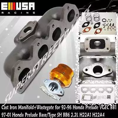 Cast Iron Manifold &ADJ. 38mm Wastegate Fits  97-01 H22A Prelude Type S JDM • $149.99