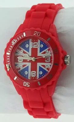 Ladies/ Girls/ Youth / Teen / Fashion Union Jack Watch Red Silicone/Rubber12D • £12.99