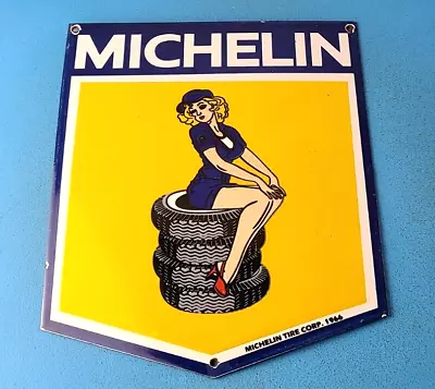 Vintage Michelin Tires Sign - Gas Oil Pump Plate Sign - Chevron Service Sign • $138.47