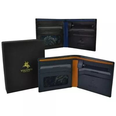 Mens Leather Stylish Bifold Wallet By Visconti; Parma Collection GIFT Box Pai • $42.56