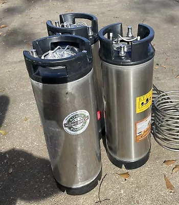 Lot Of 3 - 5 Gallon Ball Lock Corny Kegs & 1 Coil & Spare Parts | No Rust Inside • $250