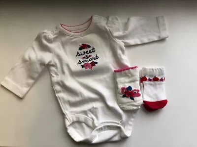 EUC Gymboree Baby Girl Sweet And Smart One Piece With Matching Socks Size 0-3 Mo • $10.95