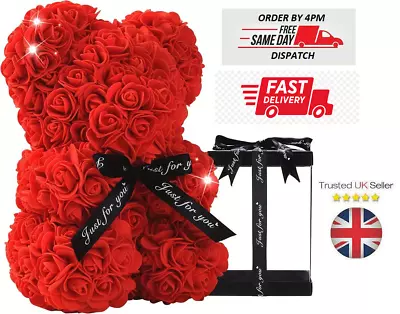 Foam Rose Bear Flower Teddy Birthday Valentine Lovers Gifts Gift Box LED 25/40CM • £13.99