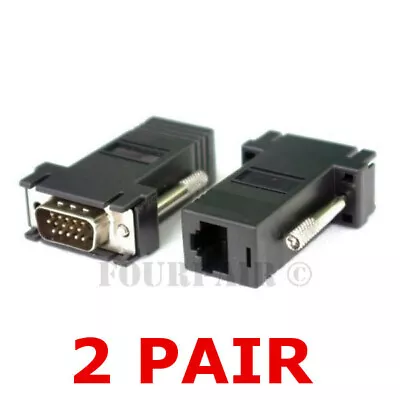 2 Pair (4 Pcs) VGA SVGA To RJ45 Video Extender Adapters HD15 To CAT5e CAT6 100' • $10.95