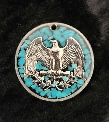Vintage Turquoise And Silver Inlaid Quarter Pendant • $35.95