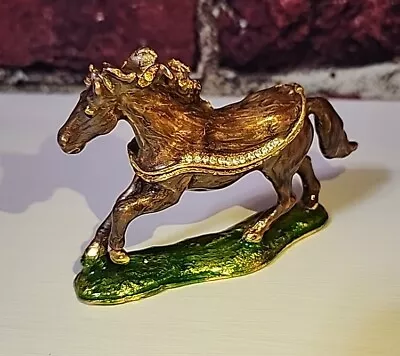  Galloping Horse Hinged Jeweled Trinket Box Jewelry M5 • $19.99