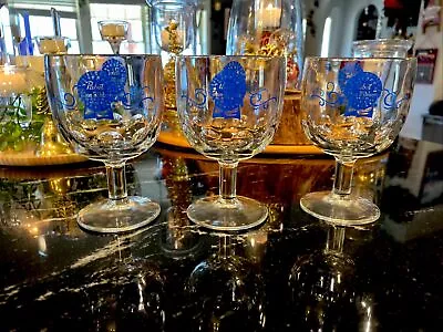 Vintage Pabst Blue Ribbon Beer Goblets Set Of 3 Heavy Thumbprint Footed Stemmed • $15