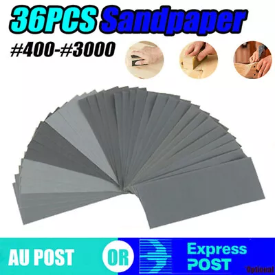 $8.69 • Buy 36PCS Sandpaper Mixed Wet And Dry Waterproof 400-3000 Grit Sheets Assorted Wood