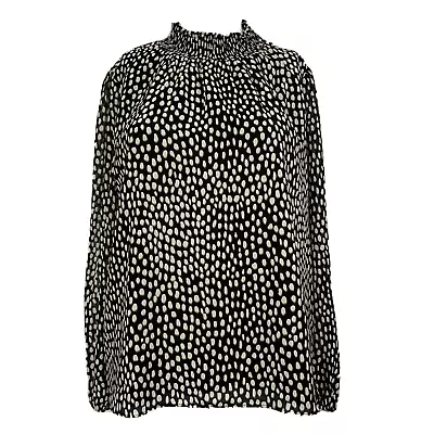 J Crew Shirt Womens Sz S Black White Oncilla Cat Blouse Neck Animal Print • $24.25