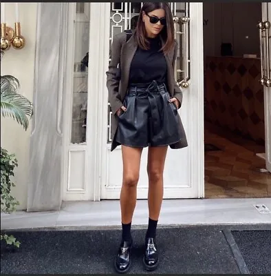 $59 • Buy Zara Faux Vegan Leather Paper Bag Black Shorts. Size XS