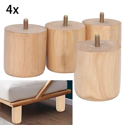 4x Wooden Sofa Replacement Legs Tapered Feet For Stool Bed Chair TURNED WOOD • £7.39