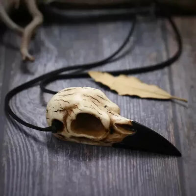 Raven Skull Necklace Resin Replica Magpie Crow Poe Halloween Pendant Punk Gift • £5.51