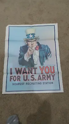 Recruiting Poster Uncle Sam  I Want You For U.S. Army - 1975 22x28 • $11.99